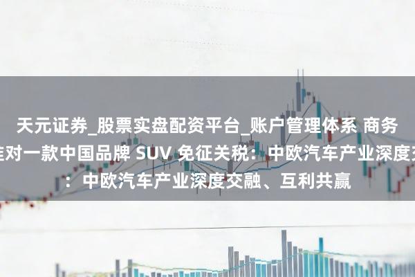 天元证券_股票实盘配资平台_账户管理体系 商务部复兴欧盟批准对一款中国品牌 SUV 免征关税：中欧汽车产业深度交融、互利共赢